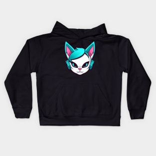 Cartoon Cat with Headphones Kids Hoodie